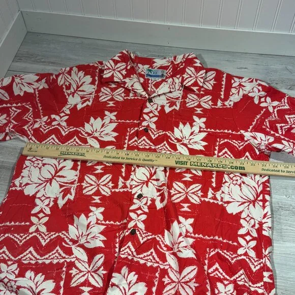 Vintage RJC Shirt Men XL Red Floral Made in USA Hawaiian Holiday Vacation Pocket - Picture 4 of 10